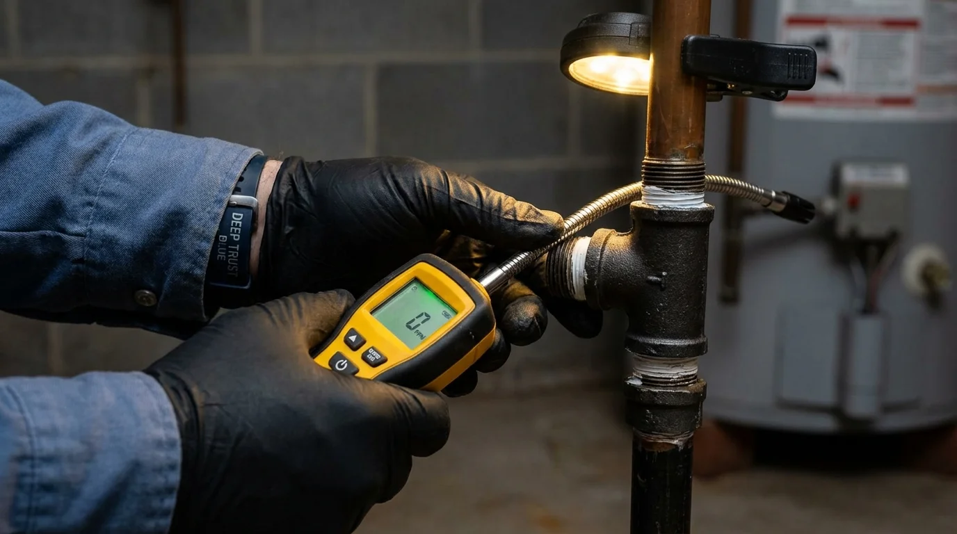 Gas leak detection with electronic sniffer by Johns Plumbing LLC in Enon