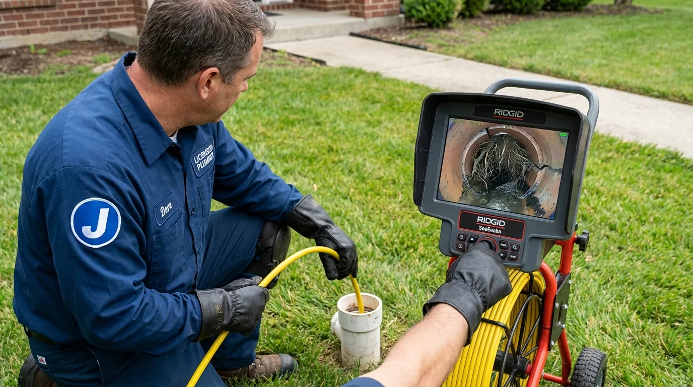 Sewer camera inspection being performed by Johns Plumbing LLC in Enon