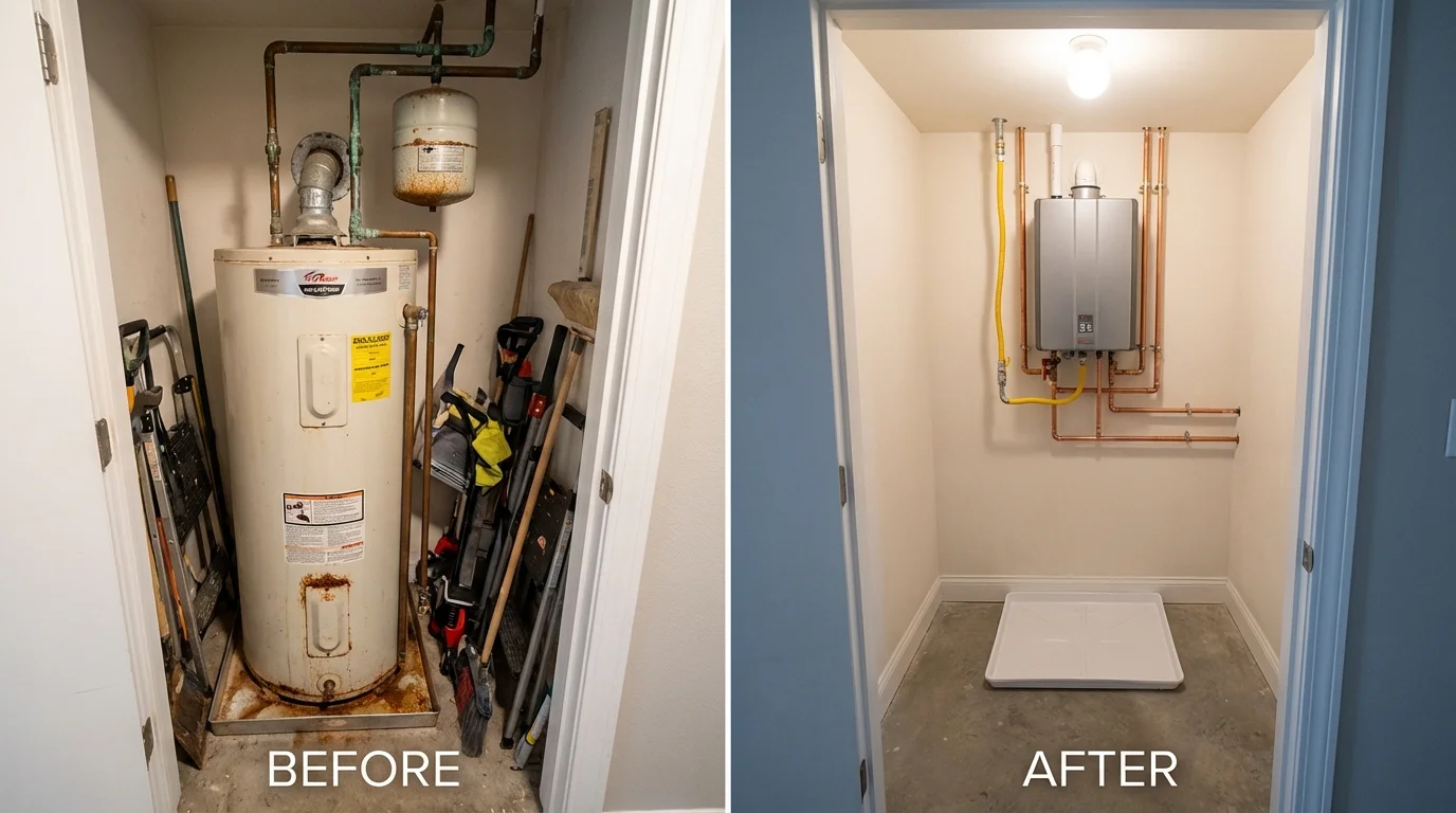 Tank water heater versus wall-mounted tankless unit comparison for Enon, OH homeowners